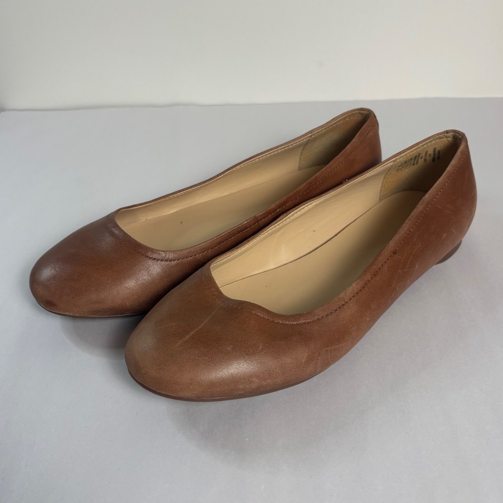 Lands End Womens Ballet Flats Size 9.5 Brown Leather Round Toe Classic Neutral